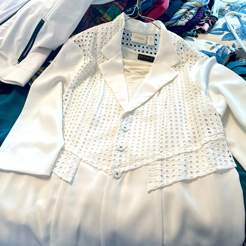 Chico’s jacket and picadelli nylon top